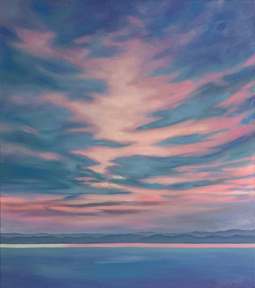 Impressionistic Landscape Oil Painting By Mary Voloshyna, 31 X 35", Water Line, Original Artwork