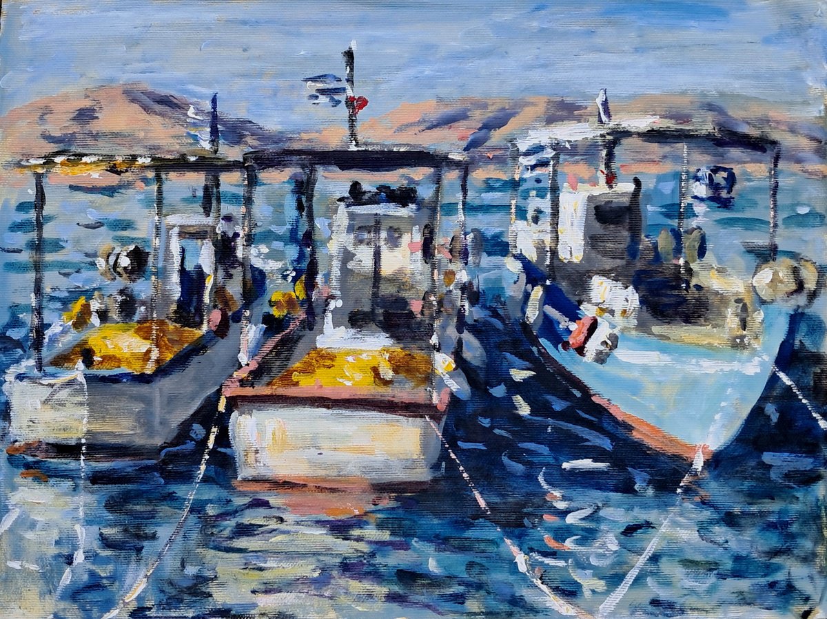  Three Wooden Boats By Dimitris Voyiazoglou, 20 X 17, Artwork For Sale On Artfinder