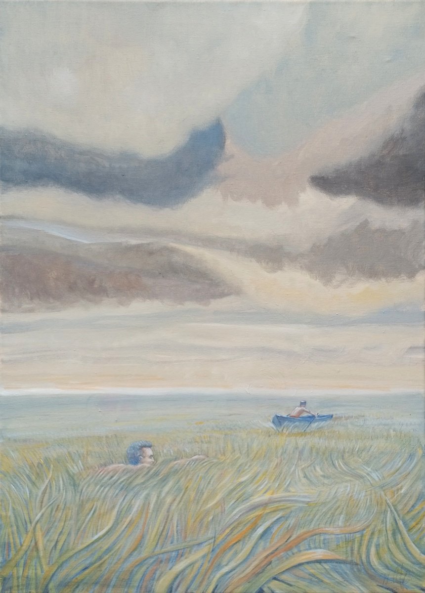 Surrealistic Landscape Oil Painting By Paolo Beneforti, 20 X 28", Rescue, Original Artwork