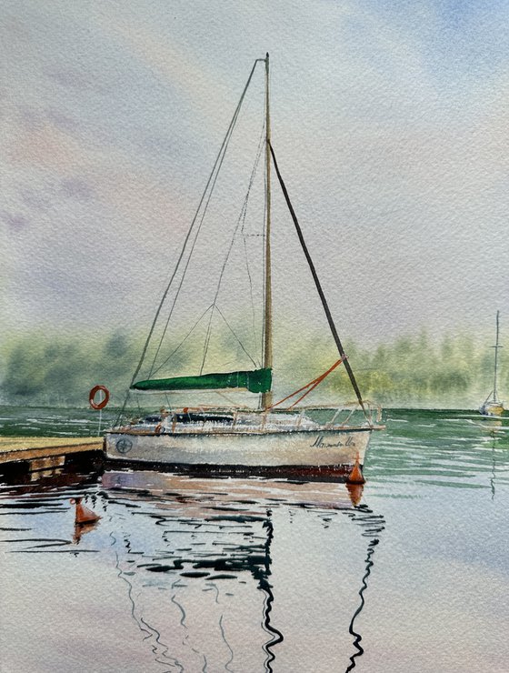 Peace. Yacht at sunset in Krakow