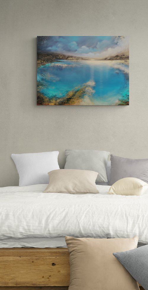 A large original modern abstract figurative seascape painting "Deep Inside" by Vera Hoi