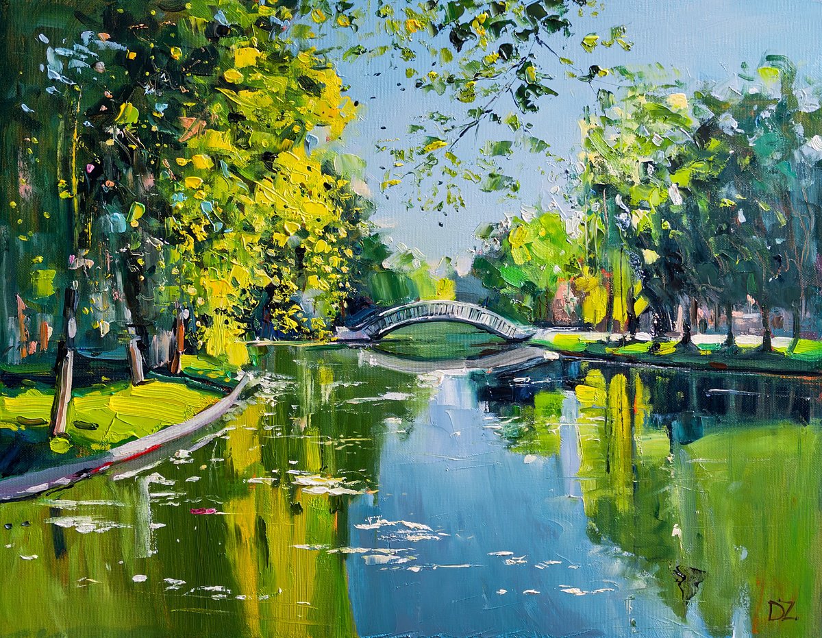 Impressionistic Landscape Oil Painting By Daria Zavadenko, 18 X 14, Quiet Morning In The Park, Original Artwork