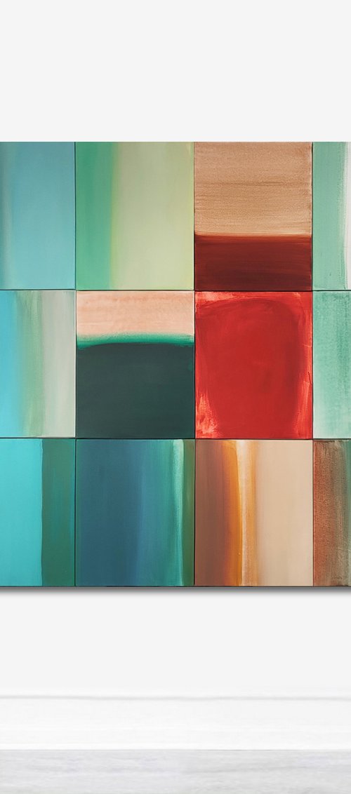 Acrylic painting, poliptych-15 parts, canvas art, stretched, "Sacrum 2".  (150/200cm) by Kariko ono