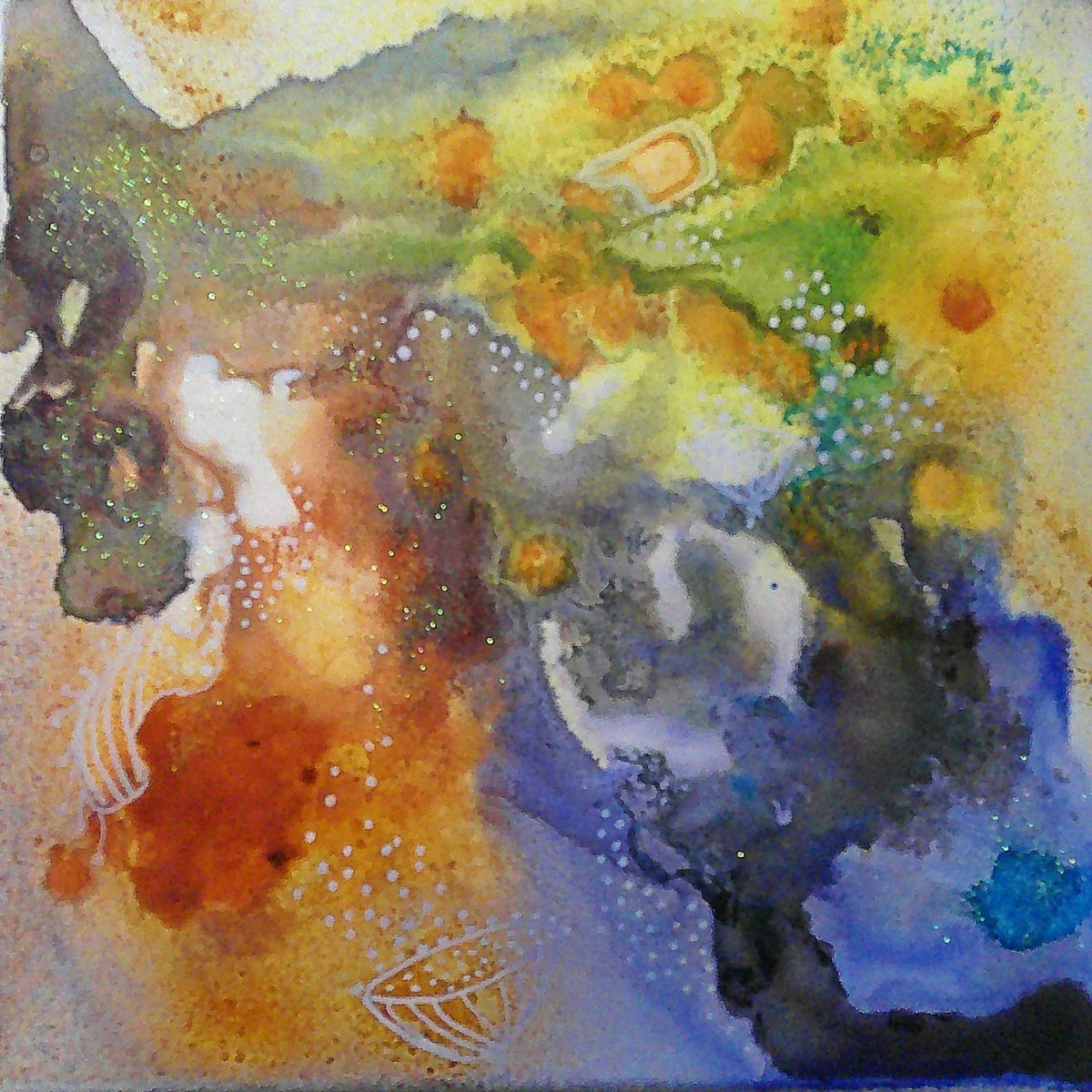 Organic Botanical Painting By Shelli Finch, 12 X 12", Pollinators Ii, Original Artwork