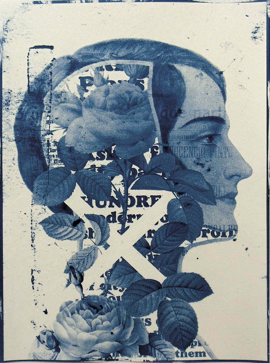 Portrait Print By Manel Villalonga, 12 X 17", Cyanotype 08 Woman And Roses, Original Artwork