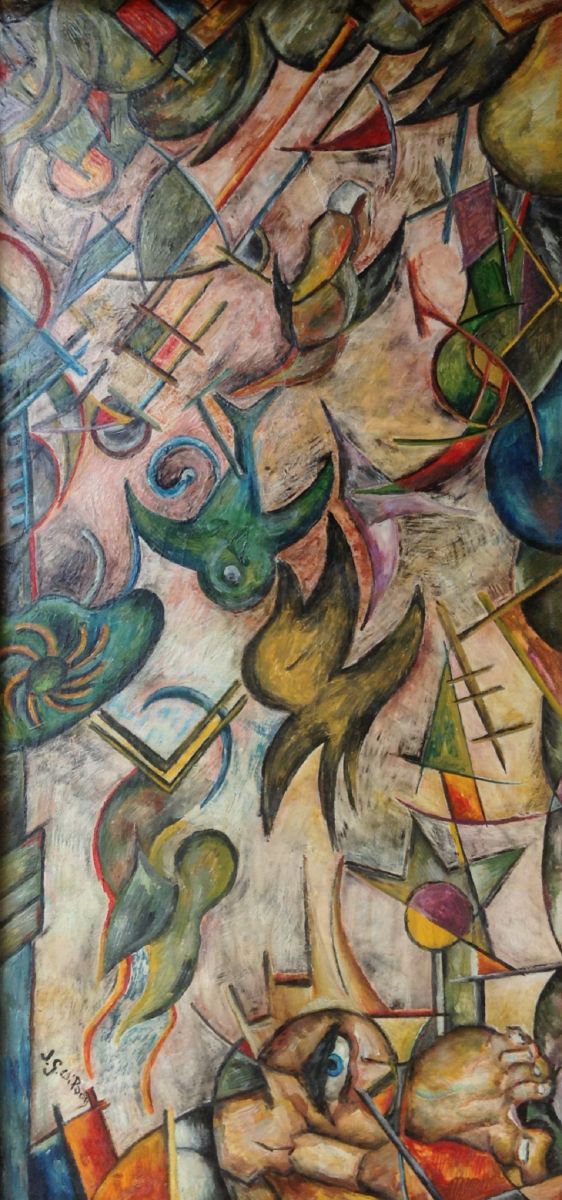 Abstract Oil Painting By Jg Wilson, 11 X 22, Fly Away, Original Artwork