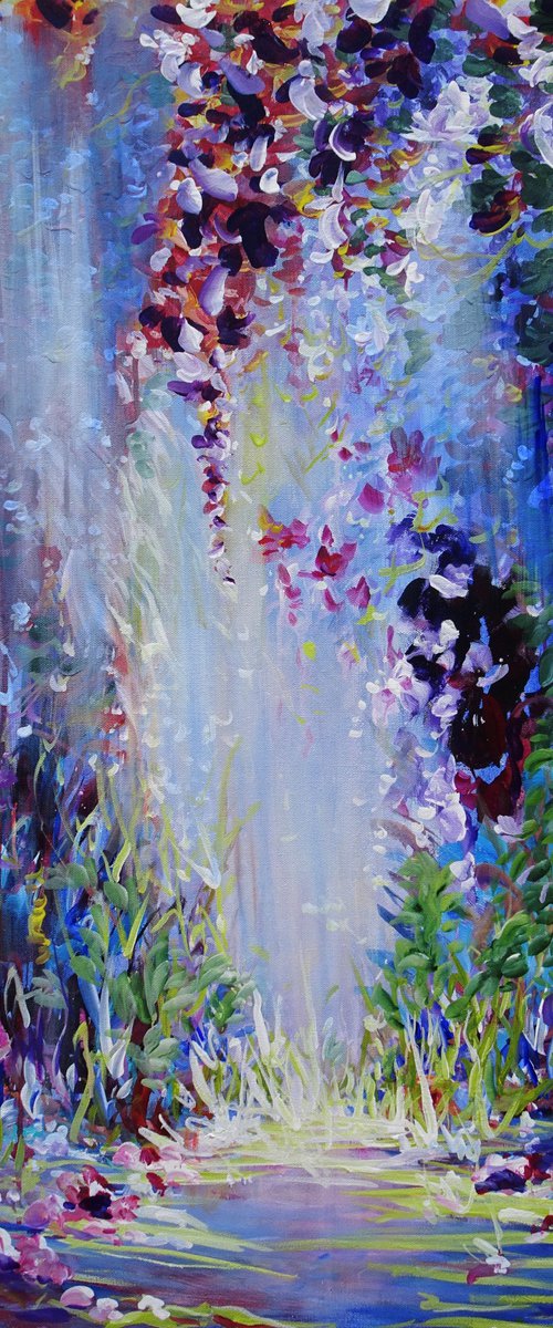 REFLECTIONS. Water Lily Pond and Orchids Painting inspired by Claude Monet by Sveta Osborne