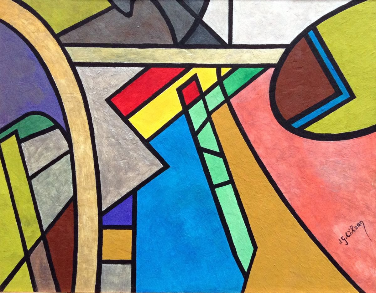 Geometric Abstract Oil Painting By Jg Wilson, 13 X 10, Spring Geometry N. 4, Original Artwork