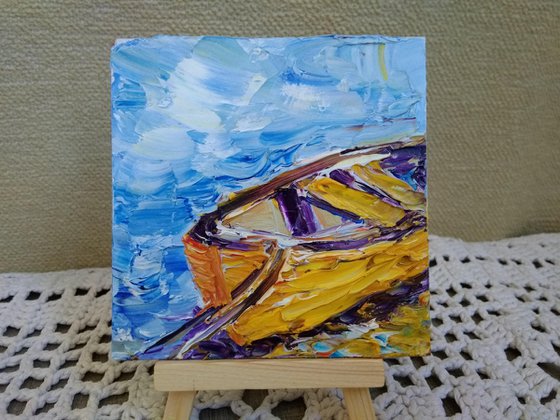 Yellow Fishing boat miniature painting
