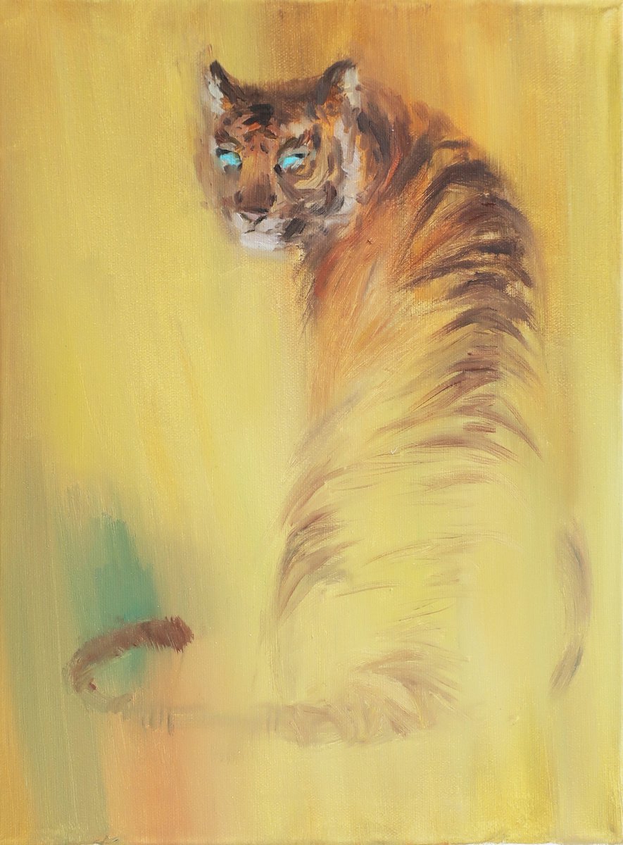 Oil painting Tiger Tiger gaze Yellow Animal Wild cat by Anna Shchapova