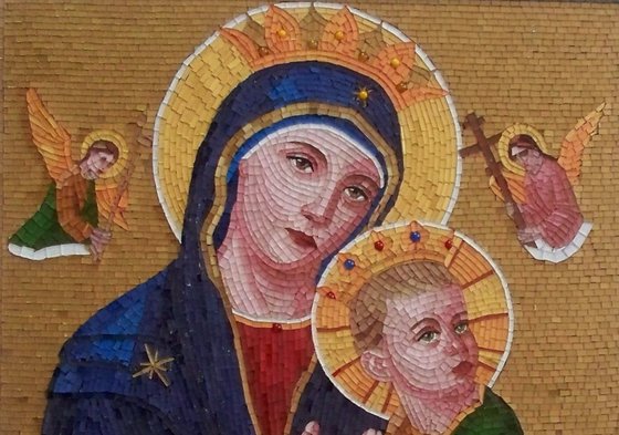 Mother of Perpetual Help - mixed media glass mosaic byzantine icon
