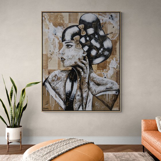 Ojo 120cm x 150cm Geisha Book Page Abstract Realism Art