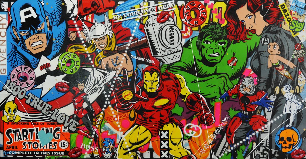 Urban And Pop Portrait Painting By Franko, 75 X 39, Heroes Evolution, Original Artwork