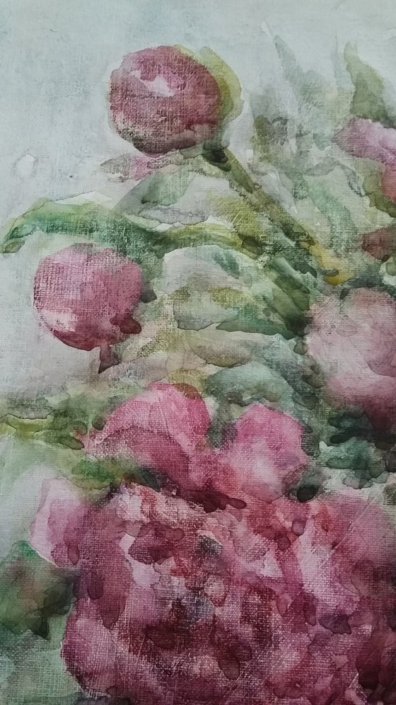 Bouquet of peonies. Original watercolour painting.