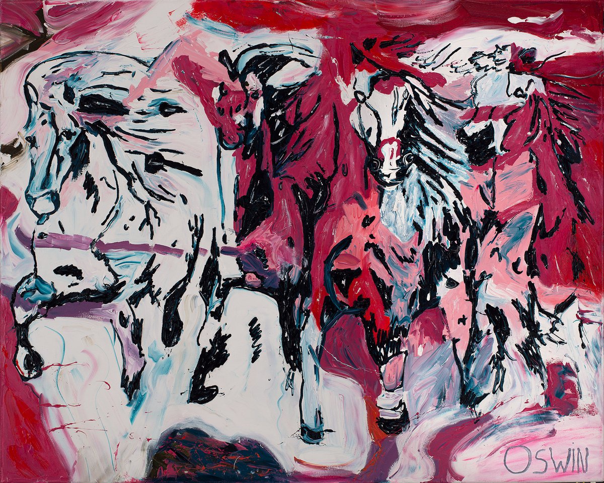 Horse painting - FULL GALLOP 100 x 80 x 4 cm.| 39.37x31.5 Equine art, galloping horses b... by Oswin Gesselli