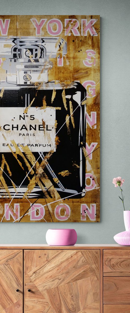 C.C. The Ripper 140cm x 100cm Chanel Perfume Bottle Book Page Urban Pop Art by Franko