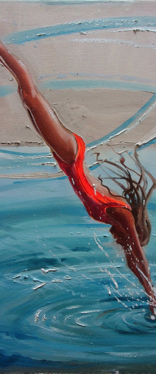 " JUMP " original painting SEA summer GIFT sea swimming by Monika Luniak