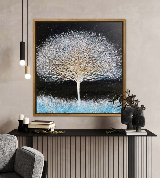 Frozen tree, large abstract tree painting on canvas