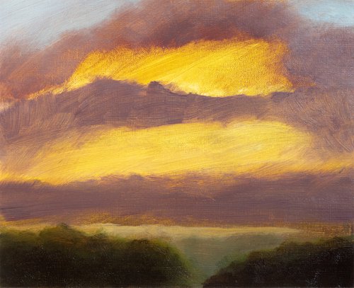 Sunset on the countryside - landscape oil painting Nature Horizon by Fabienne Monestier