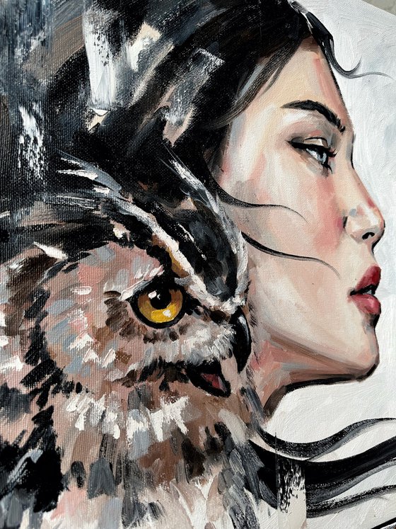 Woman with an owl