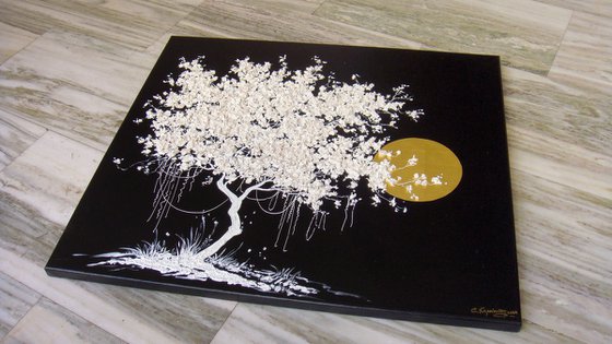 35.5” Blooming White Tree / Large Mixed Media Painting