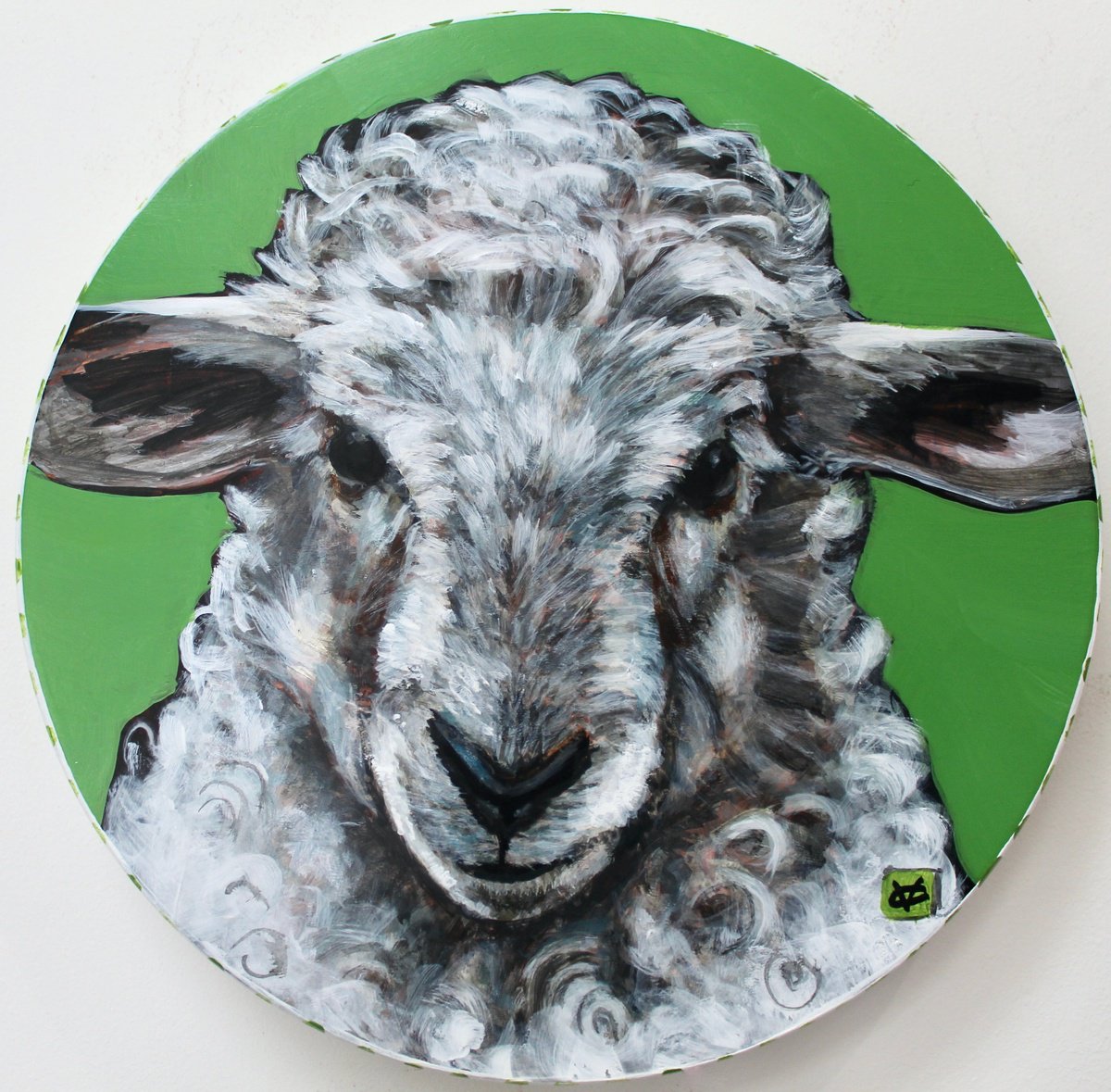 Expressive Animal Acrylic Painting By Victoria Coleman, 8 X 8", Sheep Portrait Called Love Ewe, Original Artwork