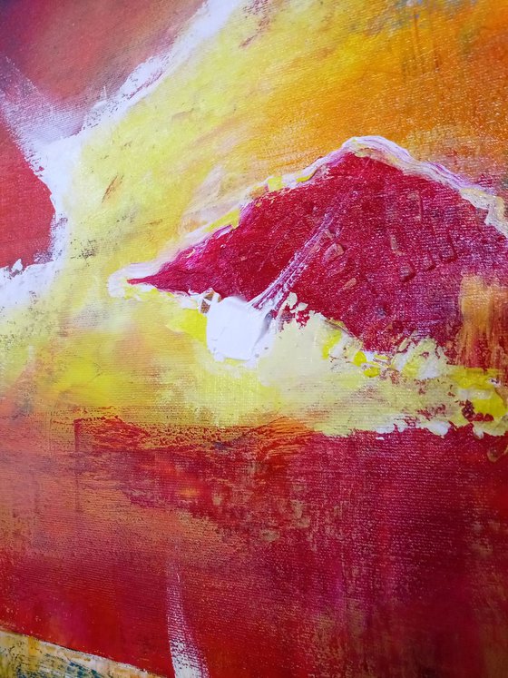 'RED SUNSET OVER THE SEA' - Large Square Acrylic Painting on Canvas