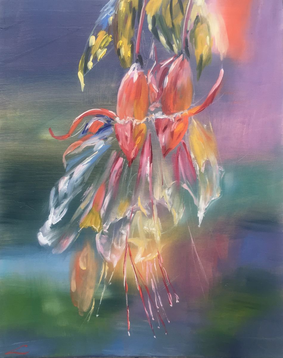 Impressionistic Botanical Oil Painting By Elena Sokolova, 16 X 20, Fuchsia, Original Artwork