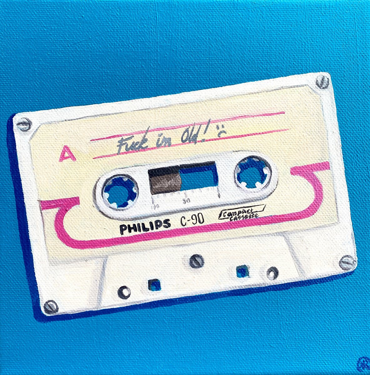 Urban And Pop Still Life Oil Painting By Kate Revill, 8 X 8", Cassette Tape Nostalgia 5, Original Artwork