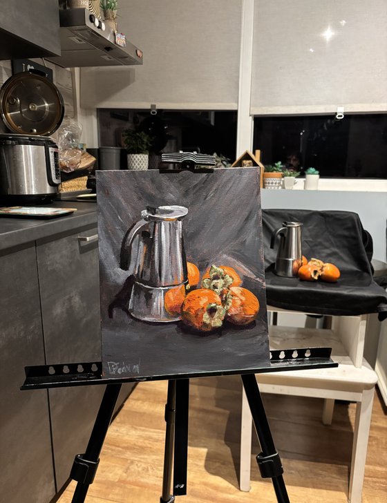 Persimmon and Vintage Coffee Pot