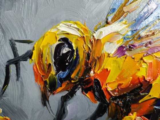 Sweet nectar - bee, oil painting, flowers, gift idea, insect, bee oil painting