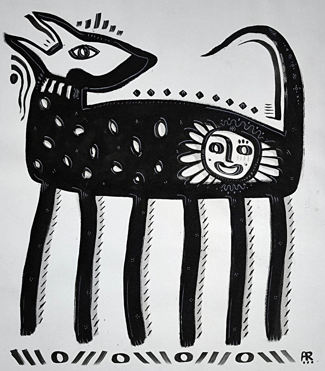 Animal Acrylic Painting By Angel Rivas, 24 X 27, Black Animal, Original Artwork