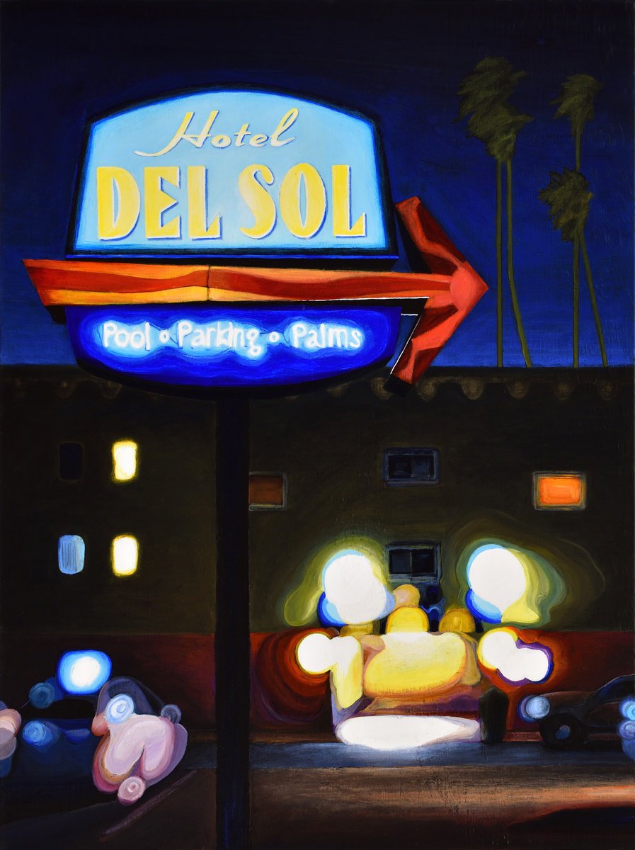 Urban And Pop Cityscapes Acrylic Painting By Alex Nizovsky, 30 X 40, Nocturne #3 / Hotel Del Sol, Original Artwork