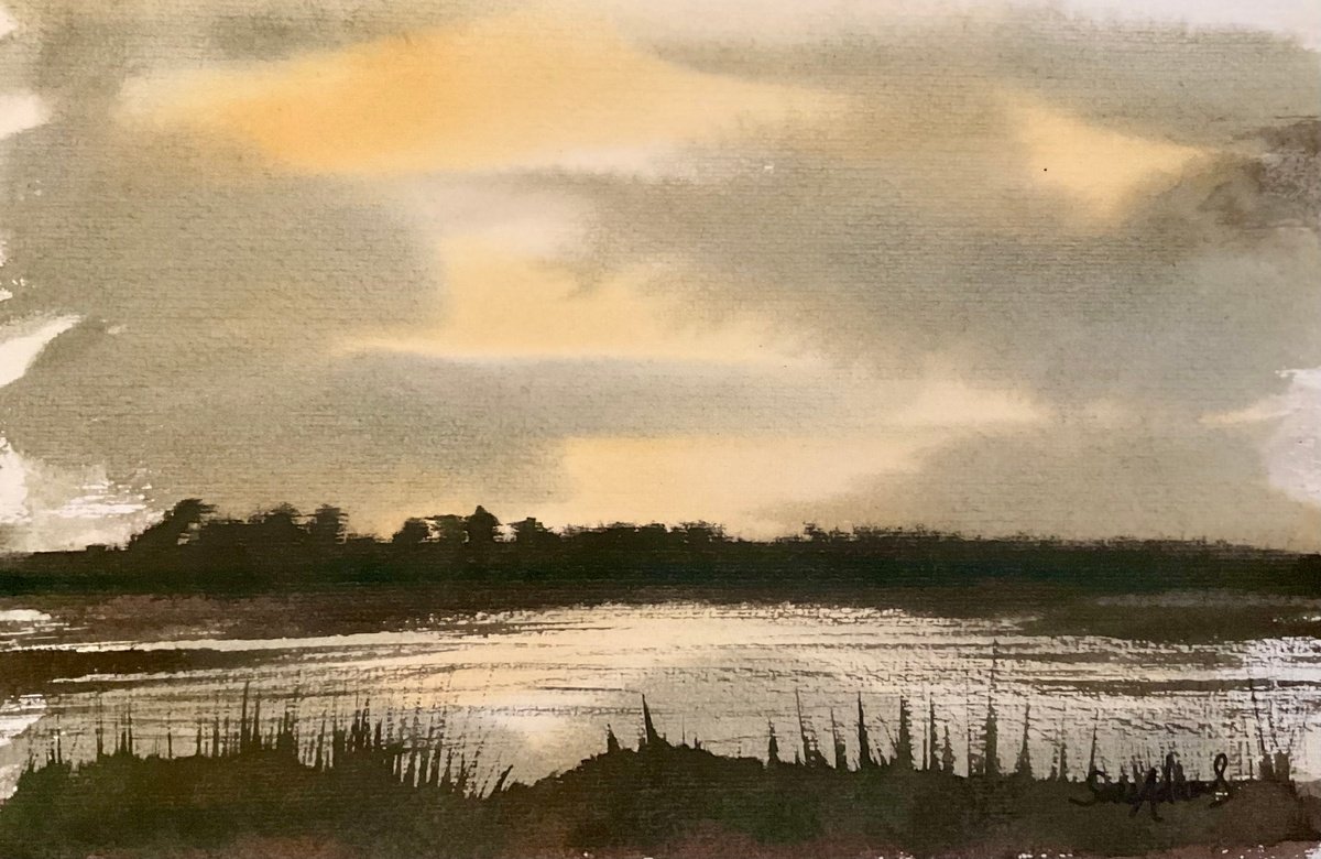 Expressive Landscape Watercolour By Samantha Adams, 9 X 6", Wareham Heath In Winter, Dorset, Original Artwork