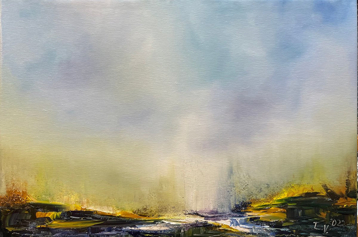 Impressionistic Landscape Oil Painting By Timea Valsami, 25 X 17", First Spark Of Spring, Original Artwork