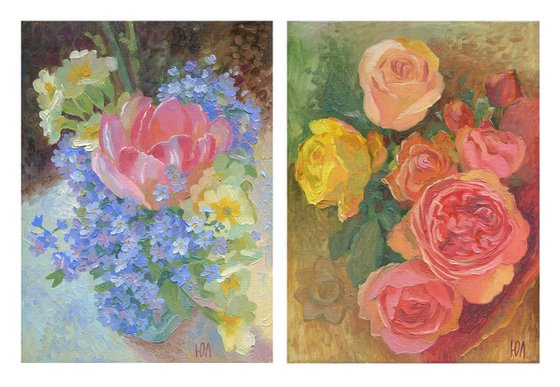 Roses Forget-me-nots tulip flowers