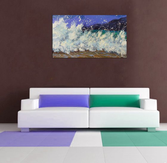 47.2” LARGE Seascape Painting “White Waves”