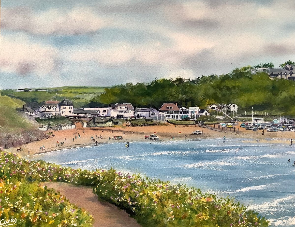 Impressionistic Landscape Watercolour By Darren Carey, 15 X 11, Polzeath Cornwall, Original Artwork