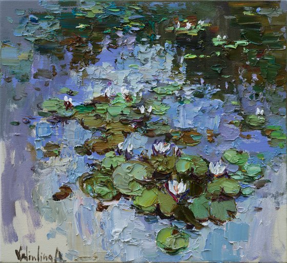 White Water Lilies - Original Oil painting