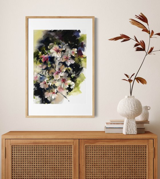 Almond Blooming Florals Watercolor Painting