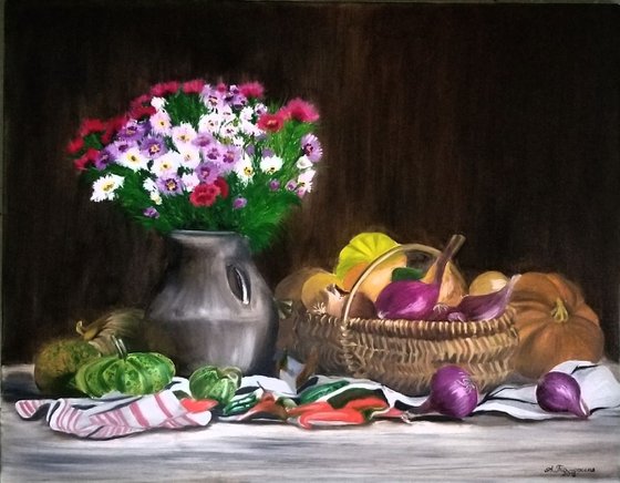 Autumnal Still Life. Oil on Canvas. 22" x 28", 55,88 x 71,12 cm.