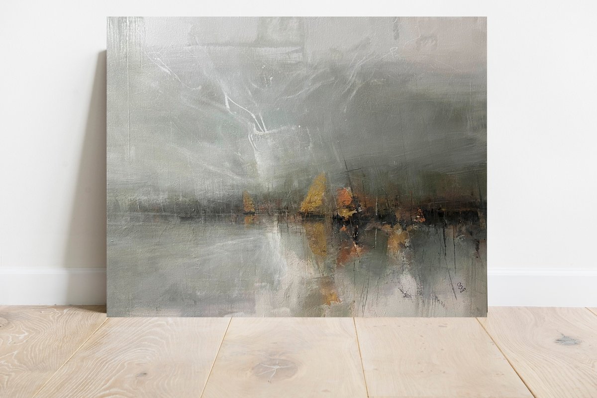 Abstract Landscape Oil Painting By Ivan Grozdanovski, 39 X 31, Harbor Of Destroyed Dreams, Original Artwork