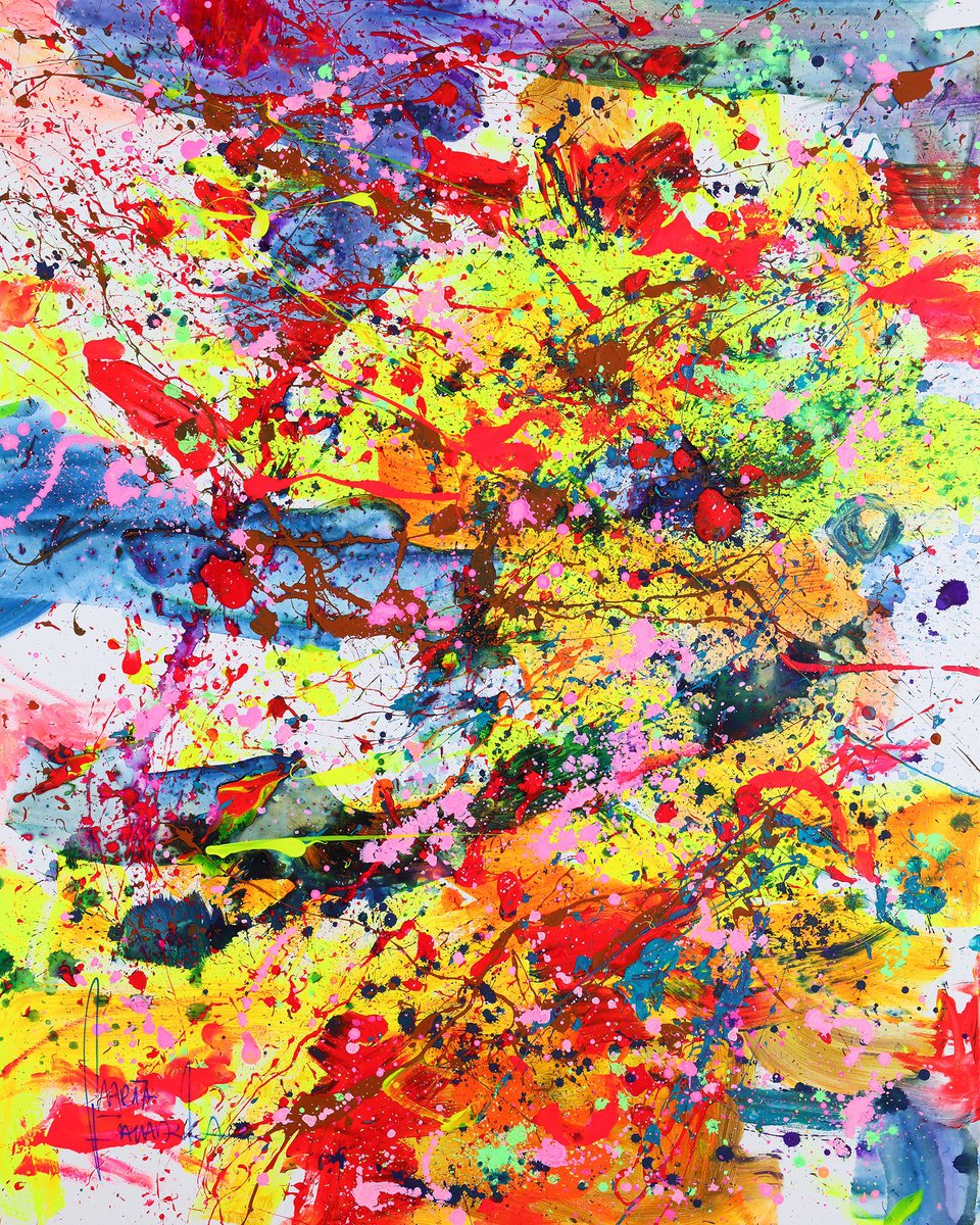 Abstract Acrylic Painting By Marta Zawadzka, 47 X 59", Sun, Original Artwork