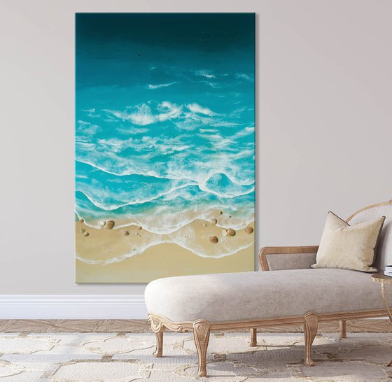 Serenity Beach 2 - XXL painting Resin on wood -> READY TO HANG