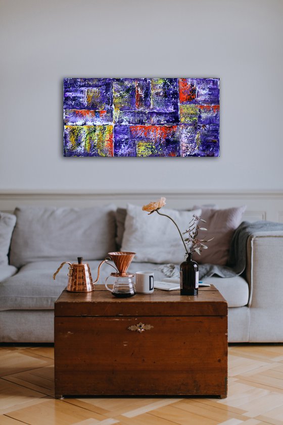 "Rock Me In Purple" - Original Large PMS Oil Painting On Canvas - 36 x 18 inches