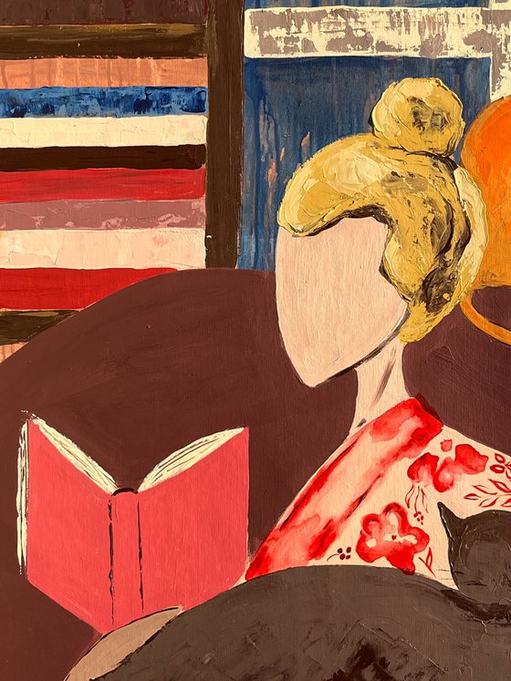 Woman Cat Original Painting