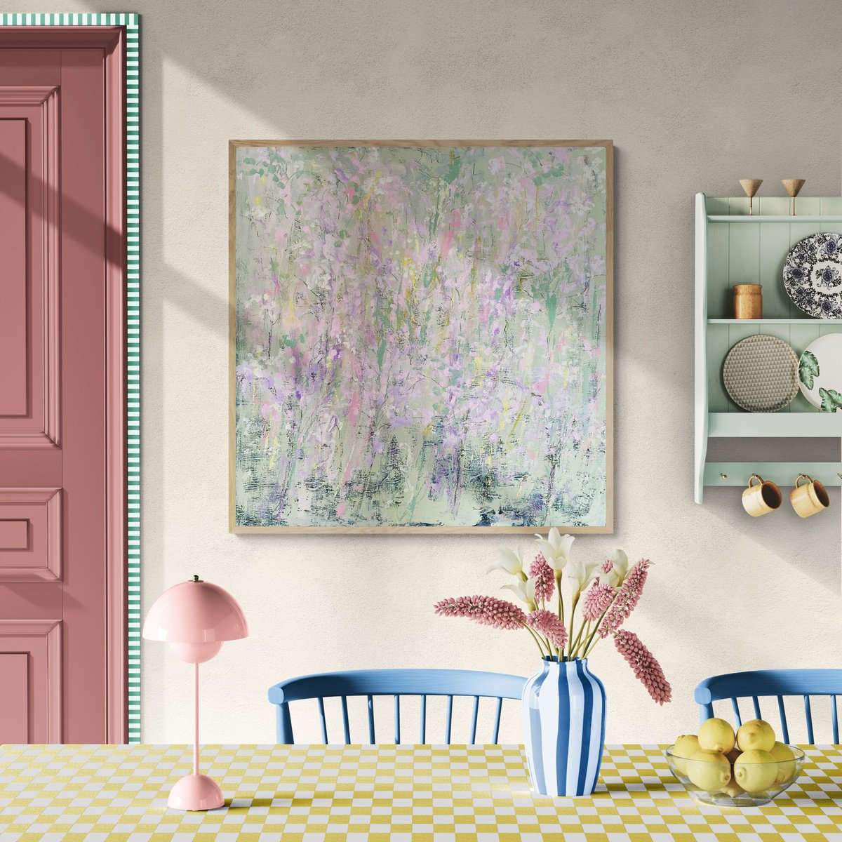 Abstract Landscape Acrylic Painting By Nikki Wheeler, 40 X 40", Spring Feeling, Original Artwork