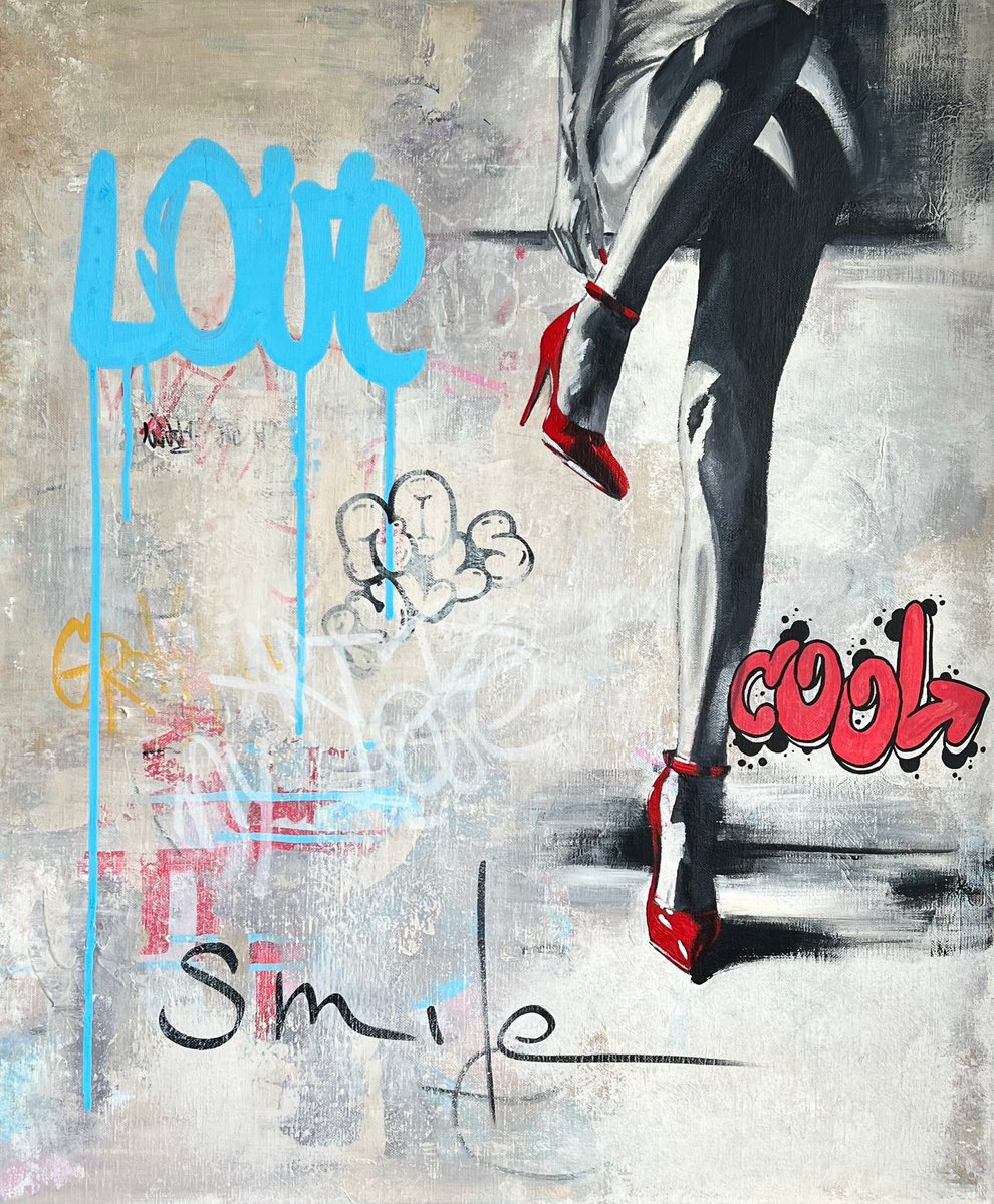 Urban And Pop Portrait Acrylic Painting By Olesya Izmaylova, 21 X 26", Echo Of Her Steps, Original Artwork