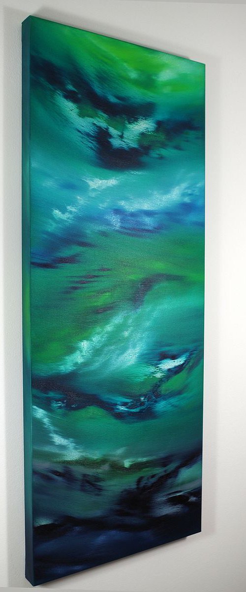 Deepest night, the series, 40x100 cm, Deep edge, LARGE XL, Original abstract painting, oil on canvas by Davide De Palma