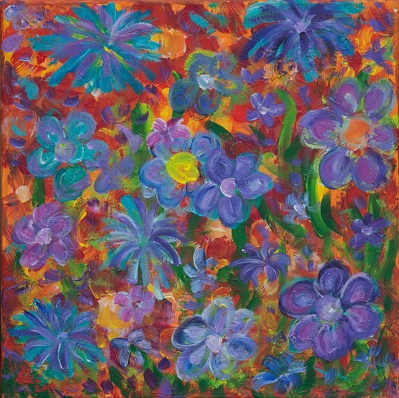 Flower garden at sunrise - Acrylic floral painting